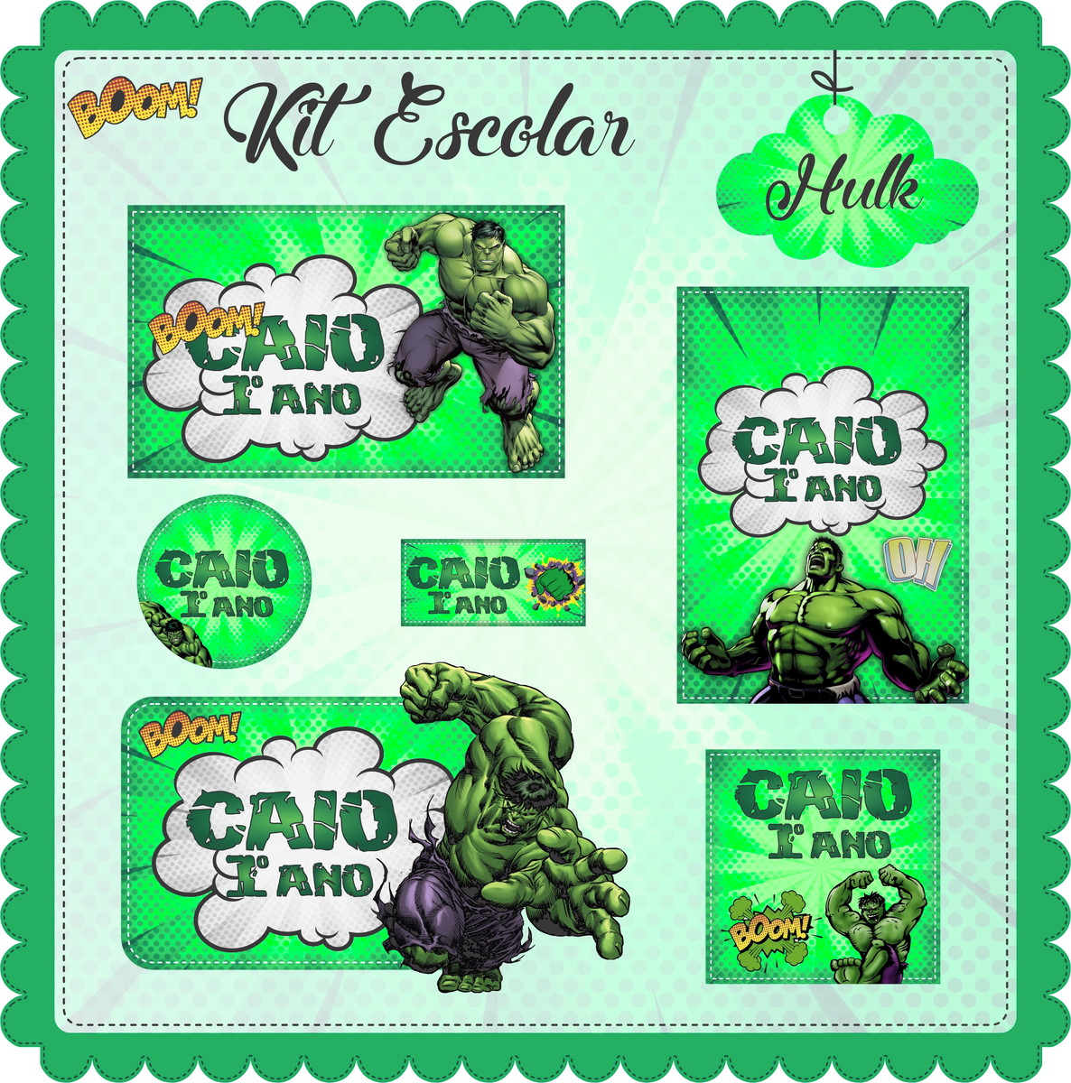 Arquivo de Corte - Etiqueta Escolar (Hulk) A