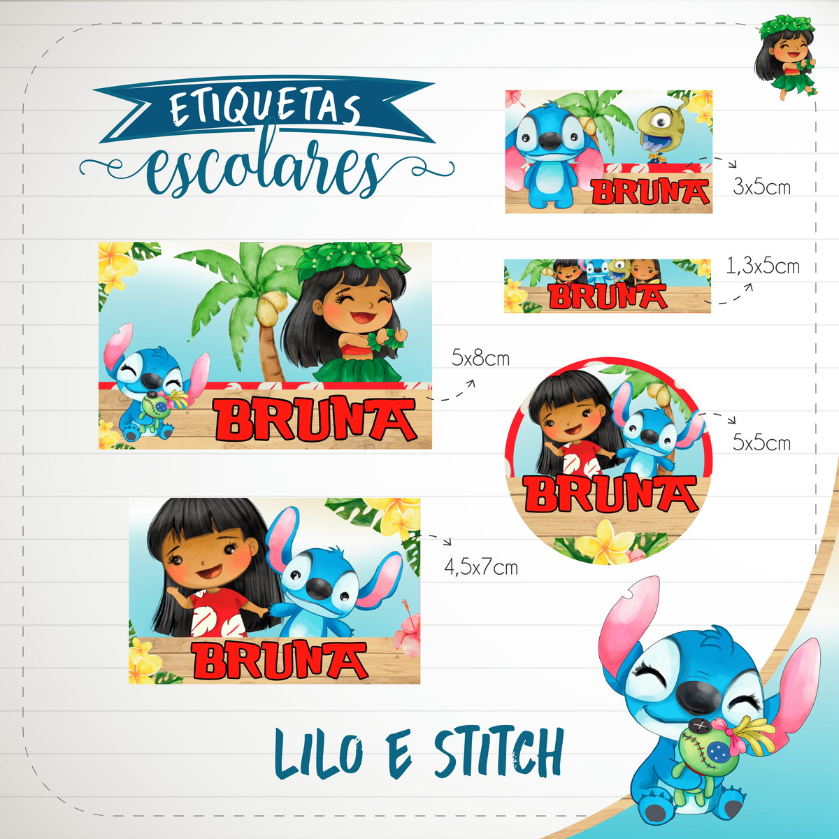 Arquivo de Corte - Etiqueta Escolar (Lilo e Stitch) A