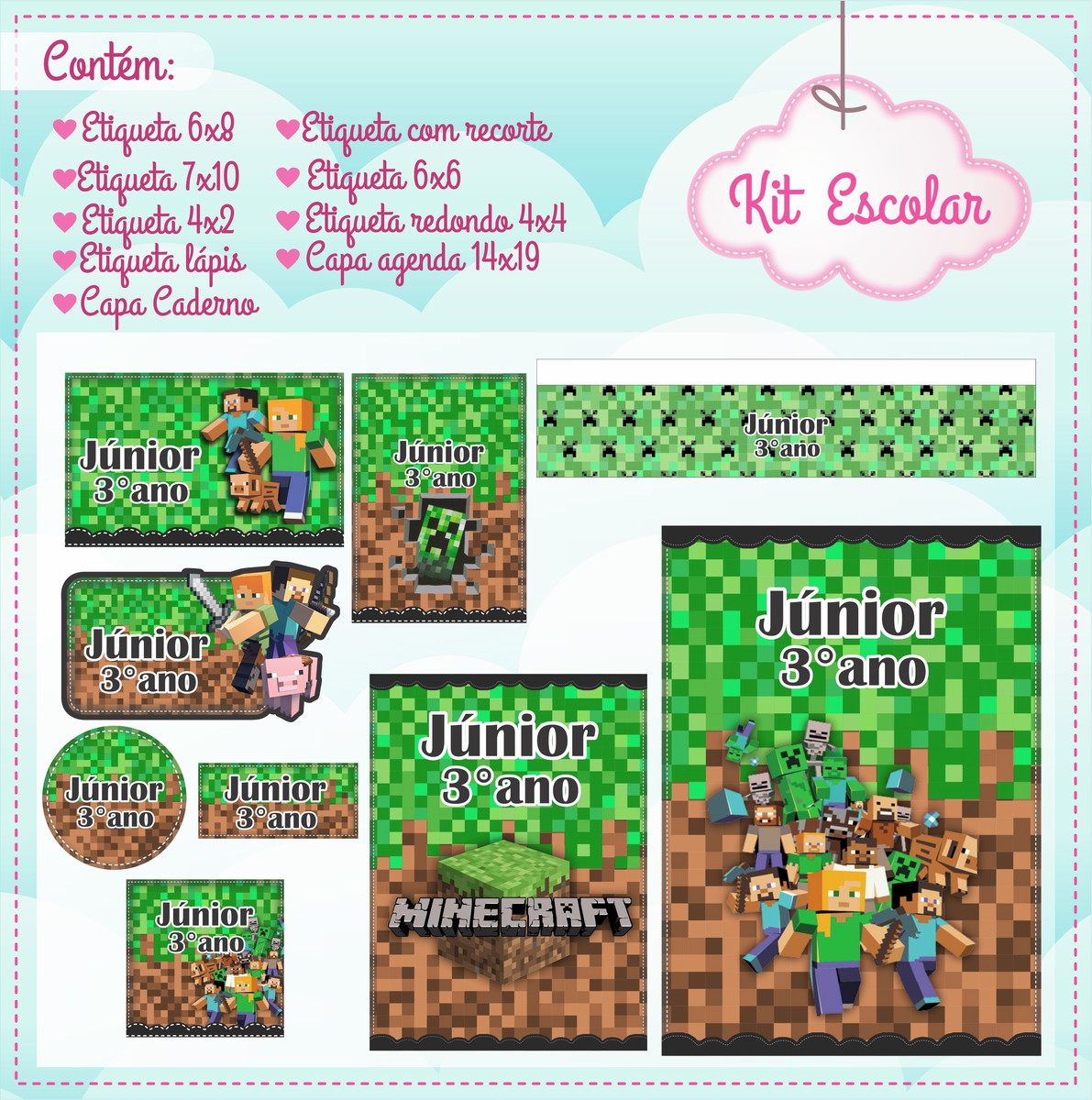 Arquivo de Corte - Etiqueta Escolar (Minecraft) B