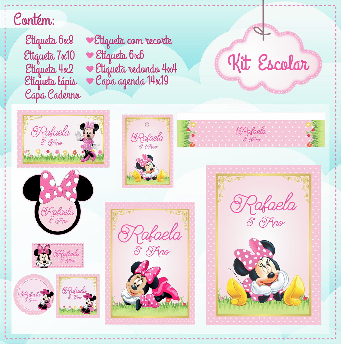 Arquivo de Corte - Etiqueta Escolar (Minnie) B