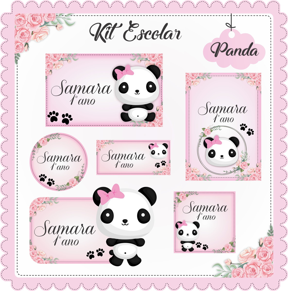 Arquivo de Corte - Etiqueta Escolar (Panda Rosa) A