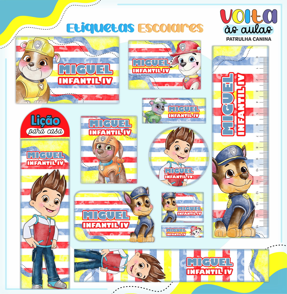 Arquivo de Corte - Etiqueta Escolar (patrulha Canina) J
