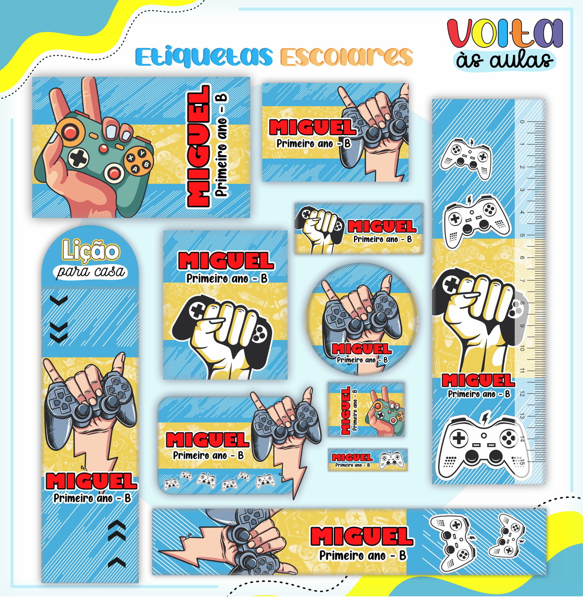 Arquivo de Corte - Etiqueta Escolar (video Game) F