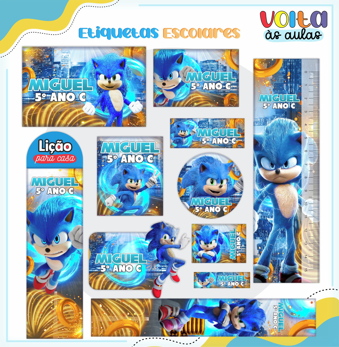 Arquivo de Corte - Etiqueta Escolar (sonic) D